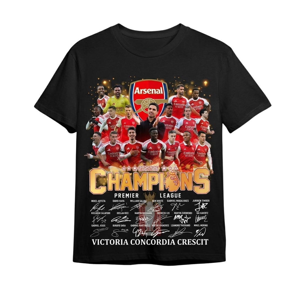 Arsenal Champions 2026 Victoria Concordia Crescit Shirt – TeePeepz