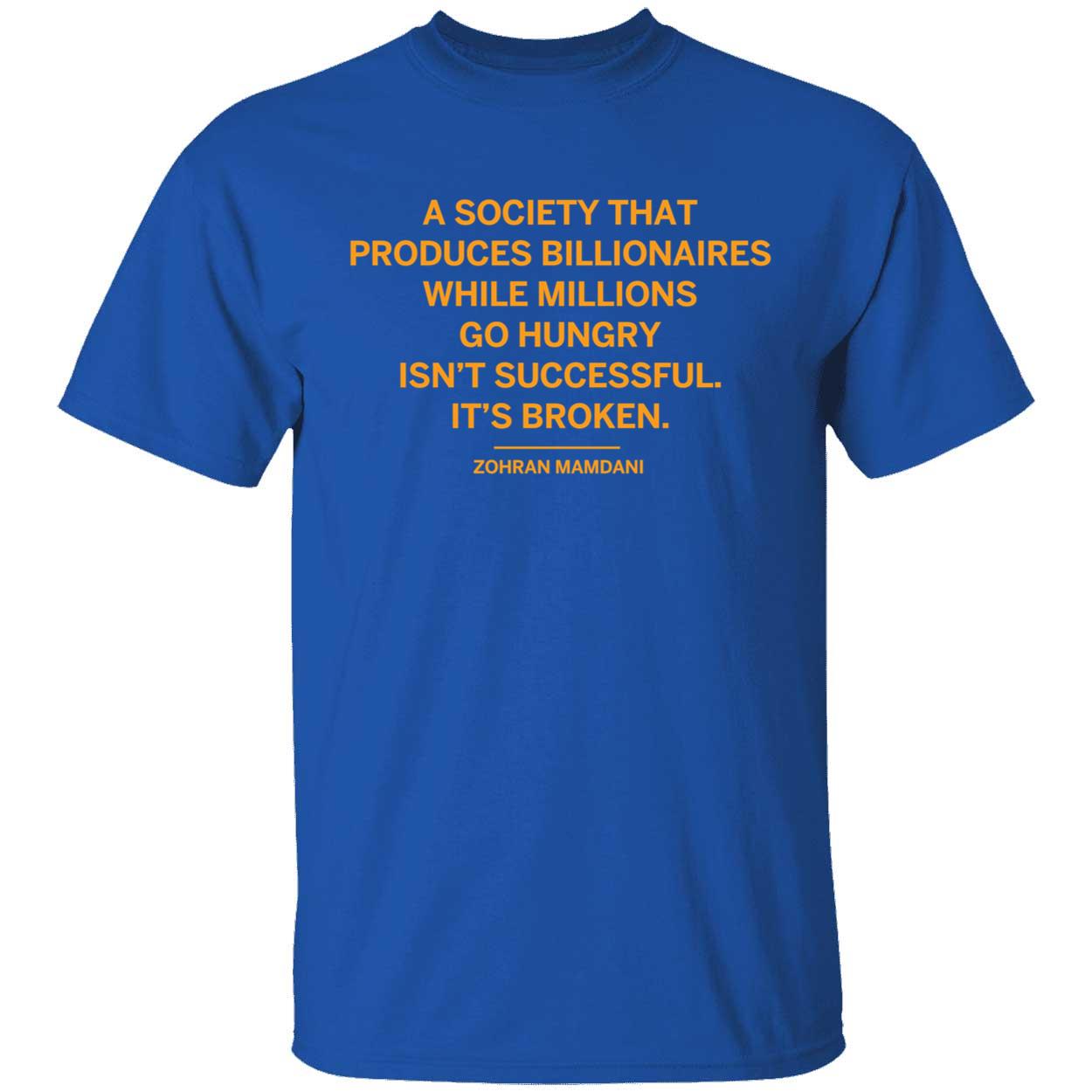 Zohran Mamdani A Society That Produces Billionaires T-Shirt