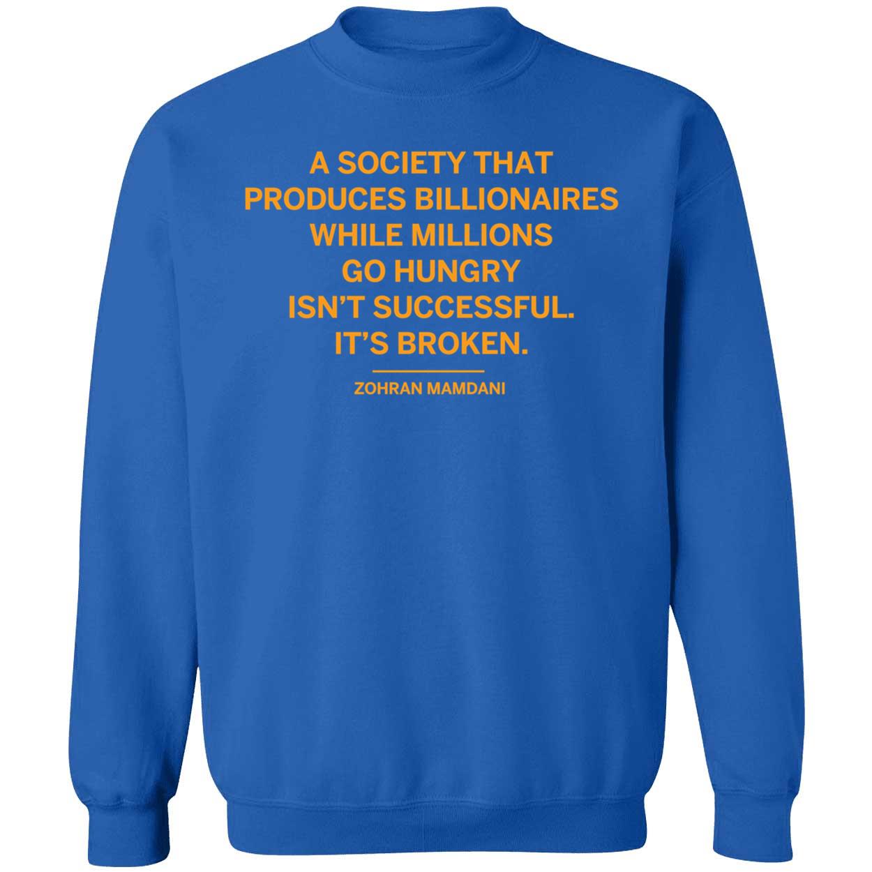 Zohran Mamdani A Society That Produces Billionaires Sweatshirt