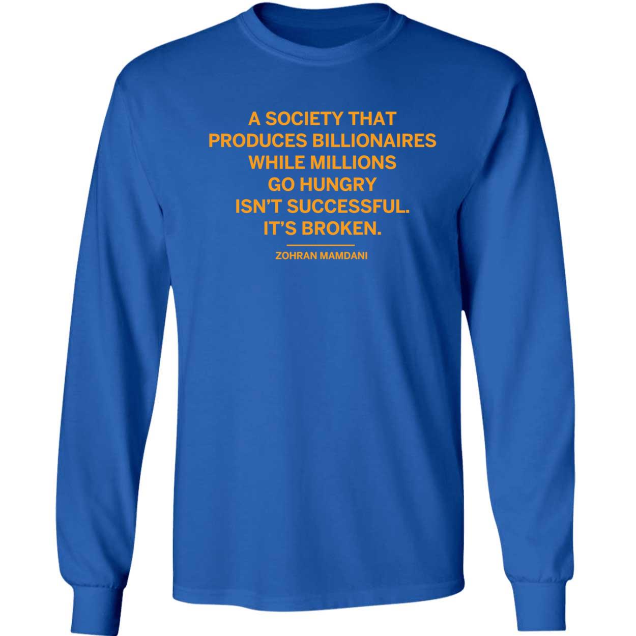 Zohran Mamdani A Society That Produces Billionaires Long Sleeve Shirt