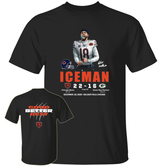 [Front + Back] Caleb Williams Iceman Bears 22 Green Bay Packers 16 Shirt