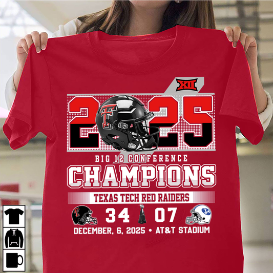 2025 Big 12 Conference Champions Texas Tech Red Raiders 34 BYU 07 Shirt