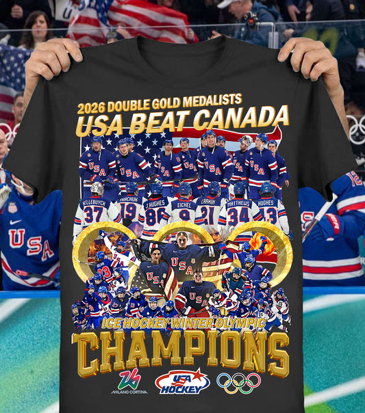 2026 Double Gold Medalists Usa Beat Canada Ice Hockey Winter Olympic Shirt