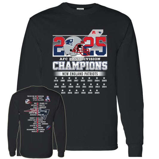 [Front + Back] Patriots 2025 East Champions Shirt