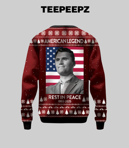 [Front + Back] A True Patriot Charlie Kirk 1993-2025 Ugly Christmas Sweater