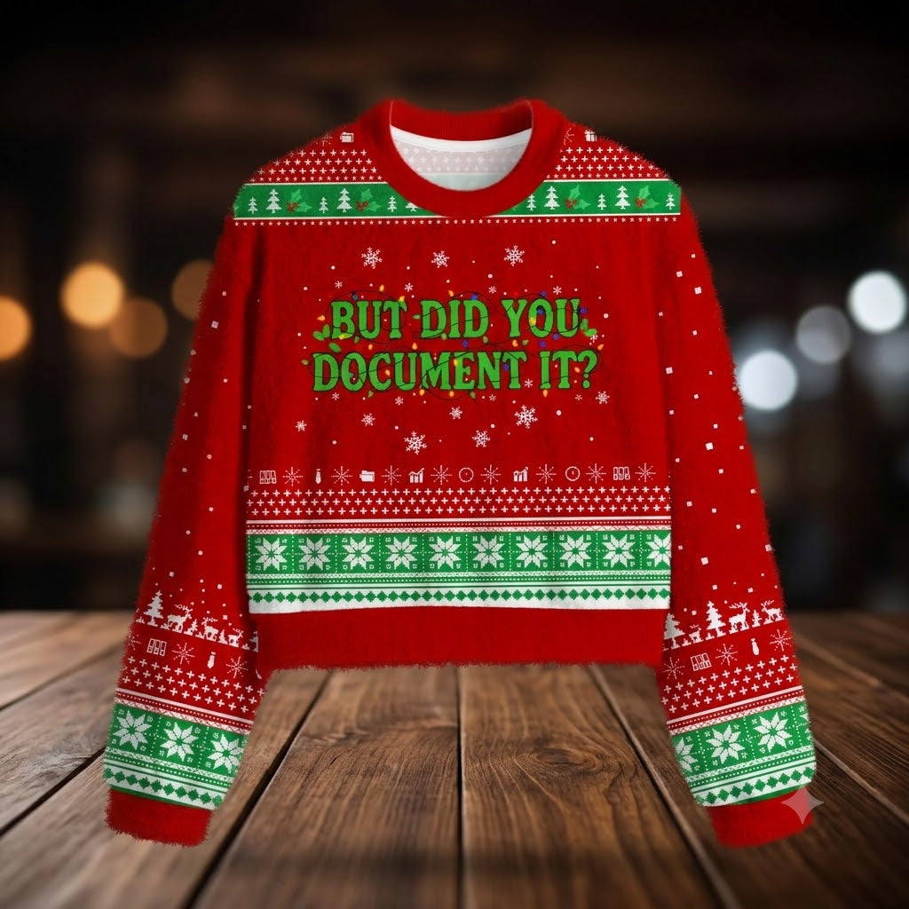 But Did You Document It Women's Christmas Cropped Ugly Sweater