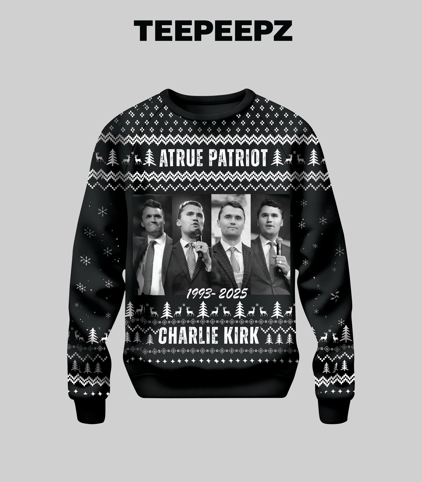 [Front + Back] Charlie Kirk A True Patriot 1993 – 2025 Ugly Christmas Sweater