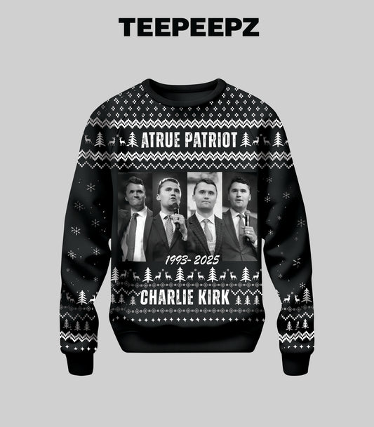[Front + Back] Charlie Kirk A True Patriot 1993 – 2025 Ugly Christmas Sweater