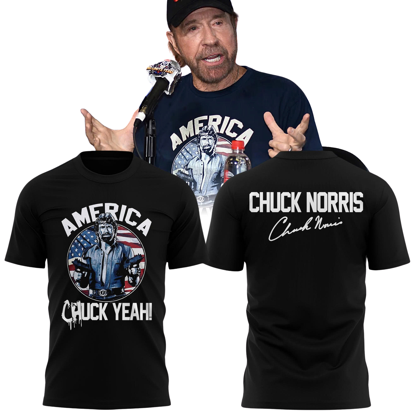 [Front + Back] Chuck Norris America Chuck Yeah Shirt