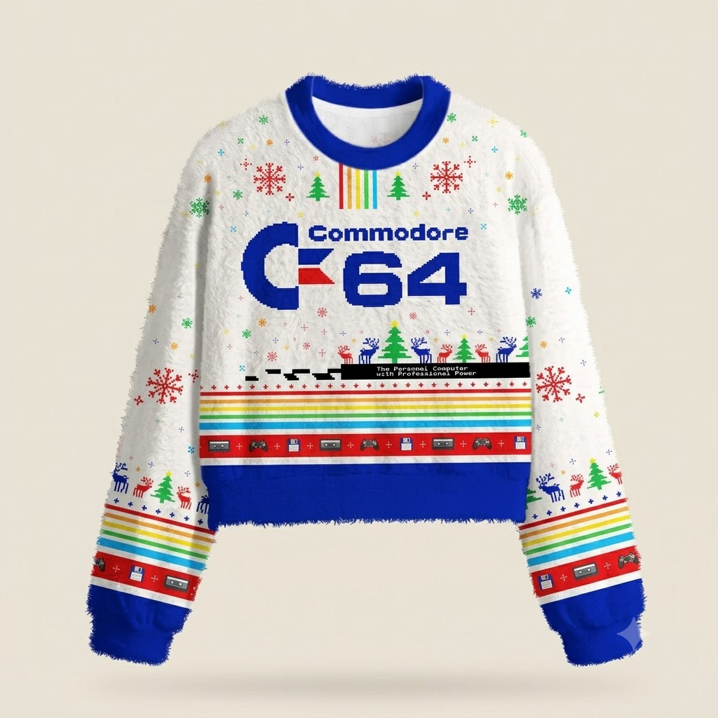 Commodore 64 Women's Christmas Cropped Ugly Sweater