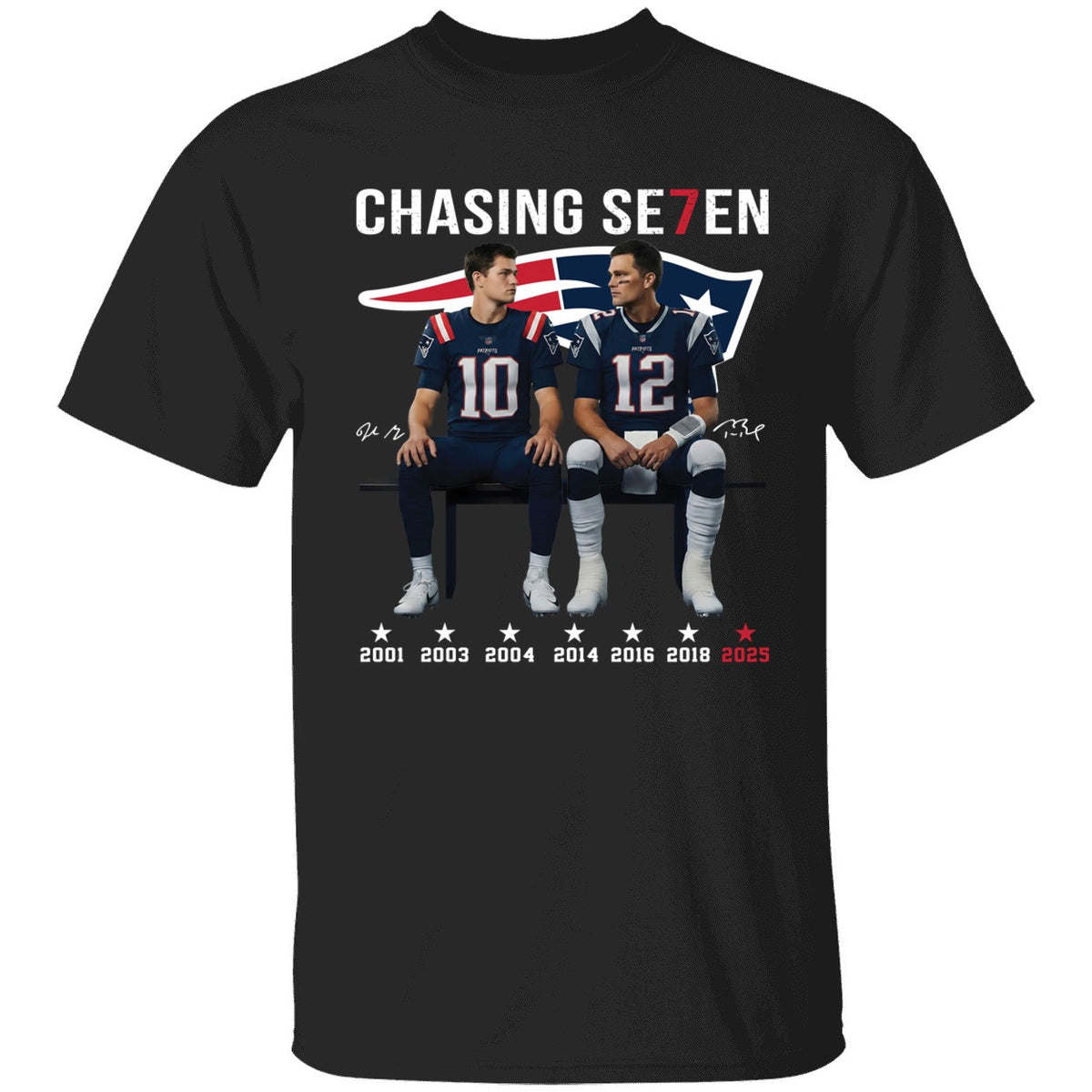 Drake Maye And Tom Brady Chasing Se7en Patriots Shirt