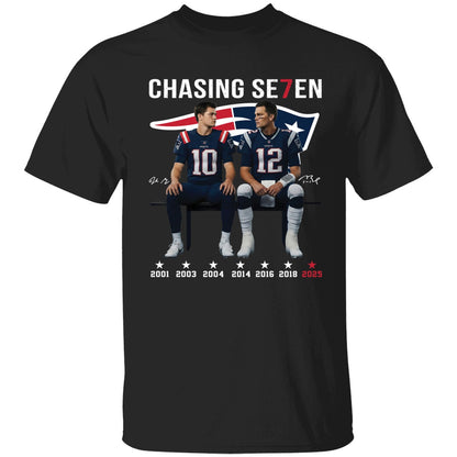Drake Maye And Tom Brady Chasing Se7en Patriots Shirt