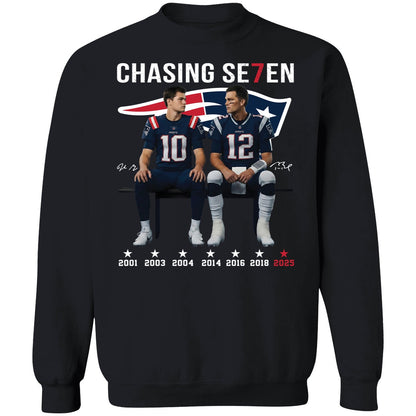 Drake Maye And Tom Brady Chasing Se7en Patriots Shirt