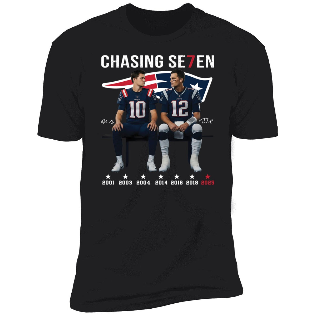 Drake Maye And Tom Brady Chasing Se7en Patriots Shirt