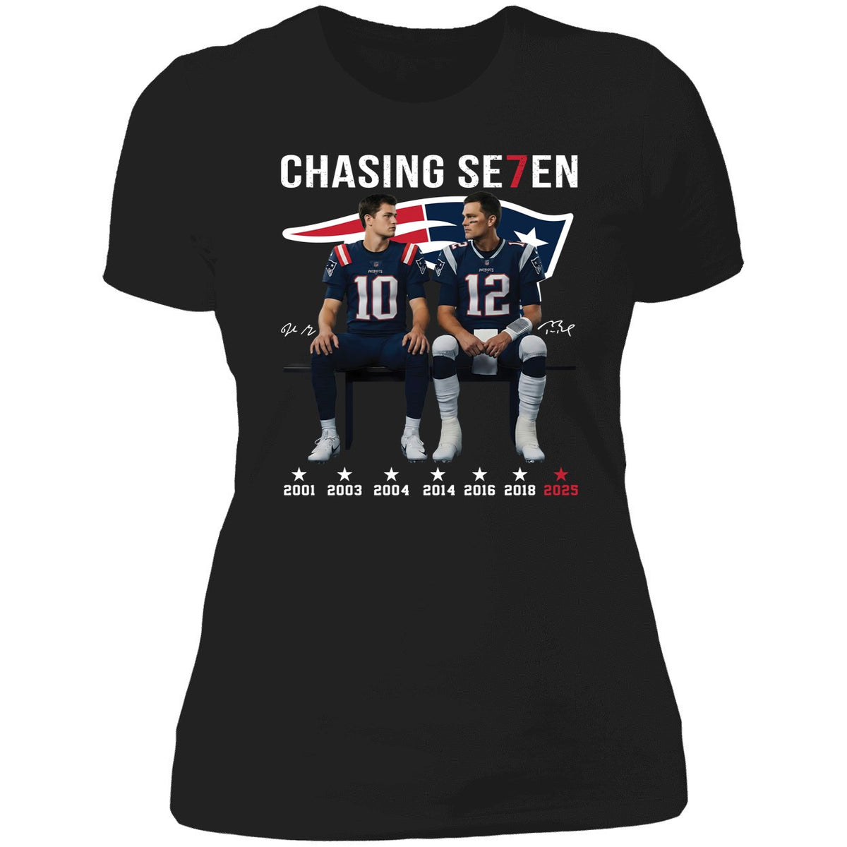 Drake Maye And Tom Brady Chasing Se7en Patriots Shirt