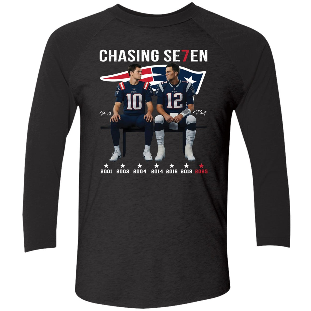 Drake Maye And Tom Brady Chasing Se7en Patriots Shirt