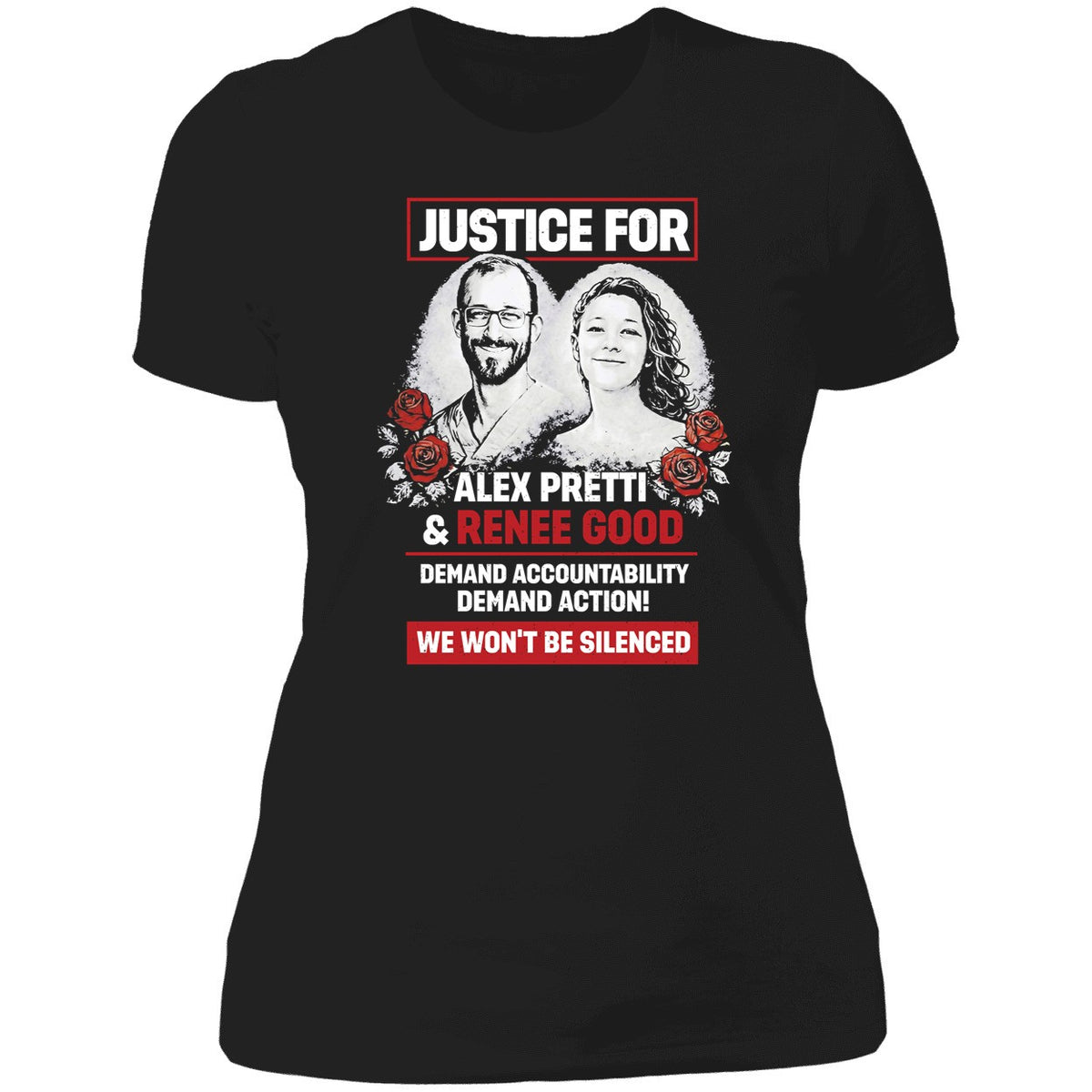 Justice For Alex Pretti And Renee Good We Won't Be Silenced Shirt