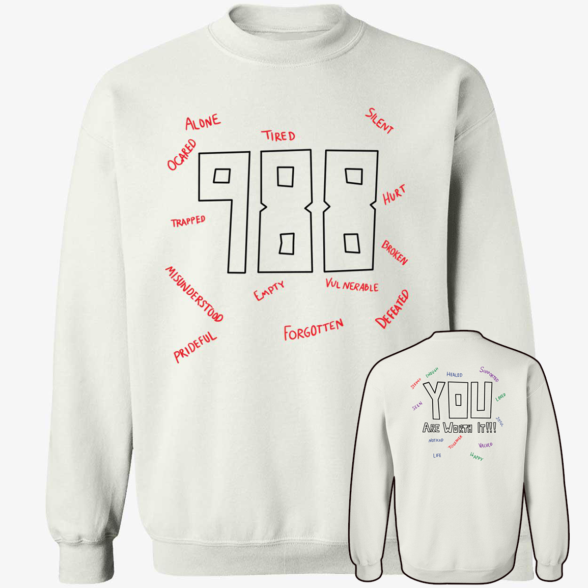 [Front + Back] Mack Hollins Mack Hollins 988 You Are Worth It Sweatshirt