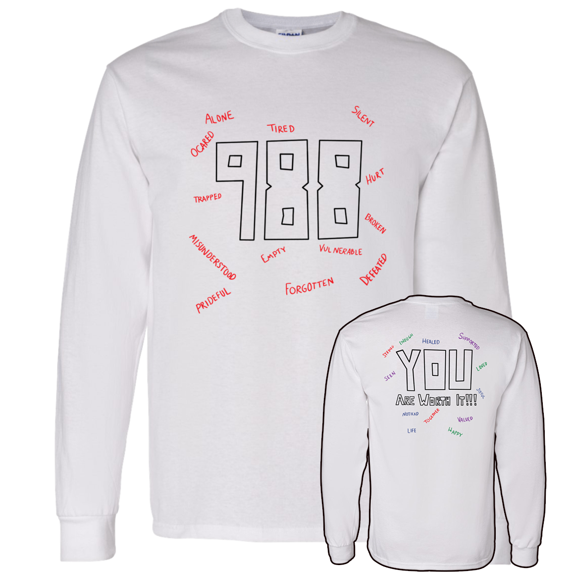 [Front + Back] Mack Hollins Mack Hollins 988 You Are Worth It Long Sleeve Shirt