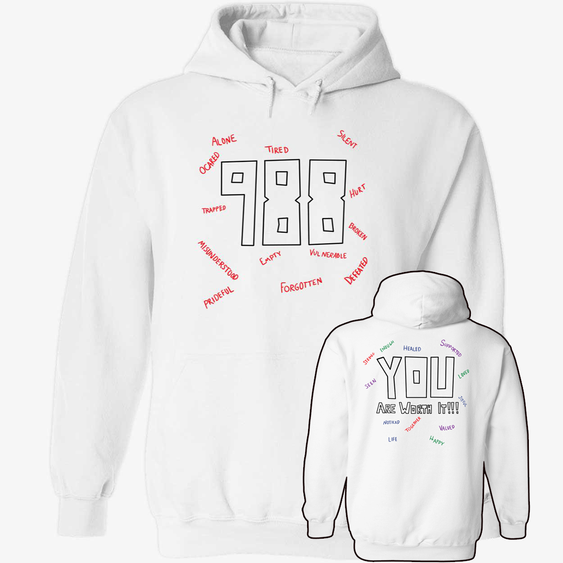 [Front + Back] Mack Hollins Mack Hollins 988 You Are Worth It Hoodie