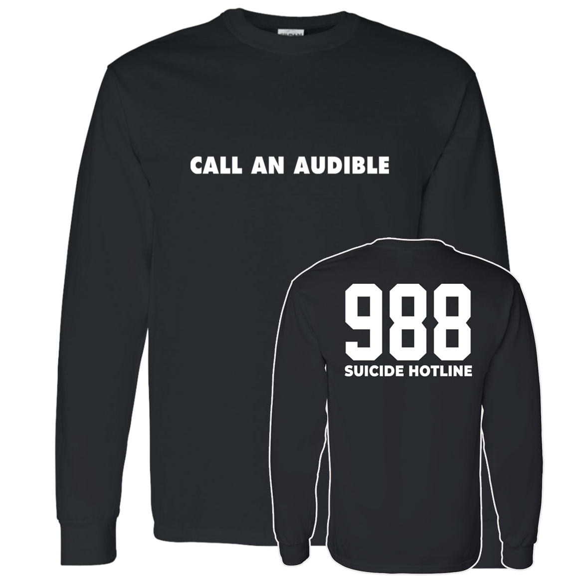 [Front + Back] Maxx Crosby Call An Audible 988 Suicide Hotline Long Sleeve Shirt
