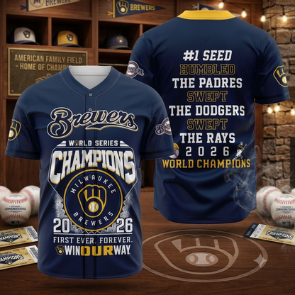 Milwaukee Brewers 2026 World Champions Win Our Way Baseball Jersey