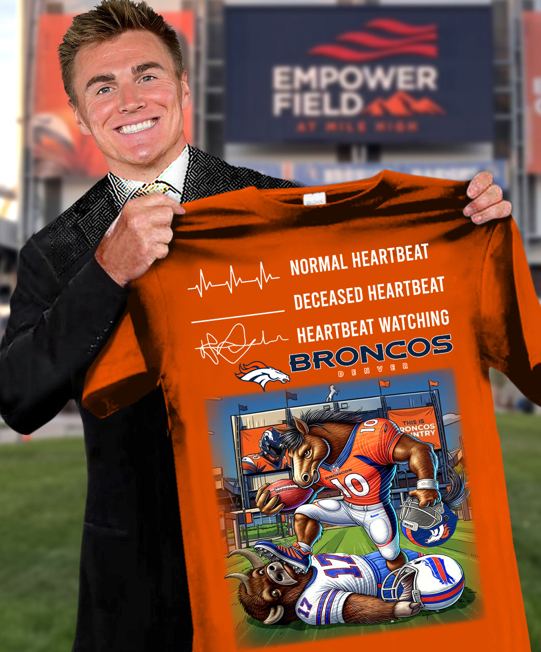 Normal Heartbeat Deceased Heartbeat Heartbeat Watching Broncos 2026 Afc Mascot Shirt