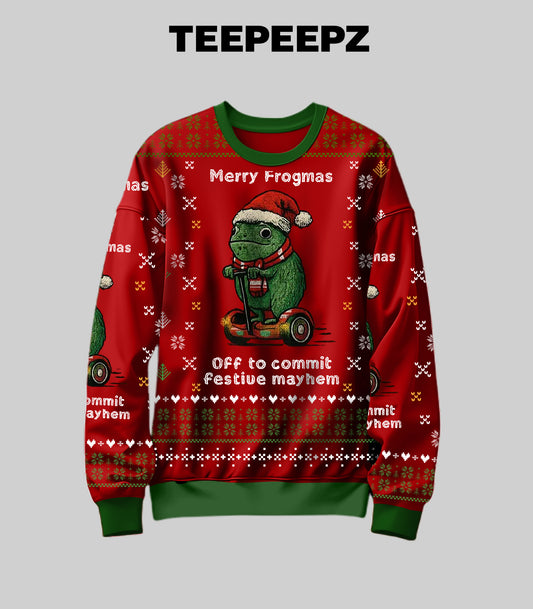 Off To Commit Frogmas Mayhem Ugly Christmas Sweater