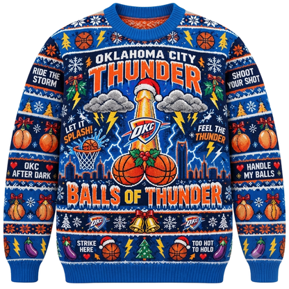 Oklahoma City Thunder Balls Of Thunder Ride The Storm Christmas Sweater