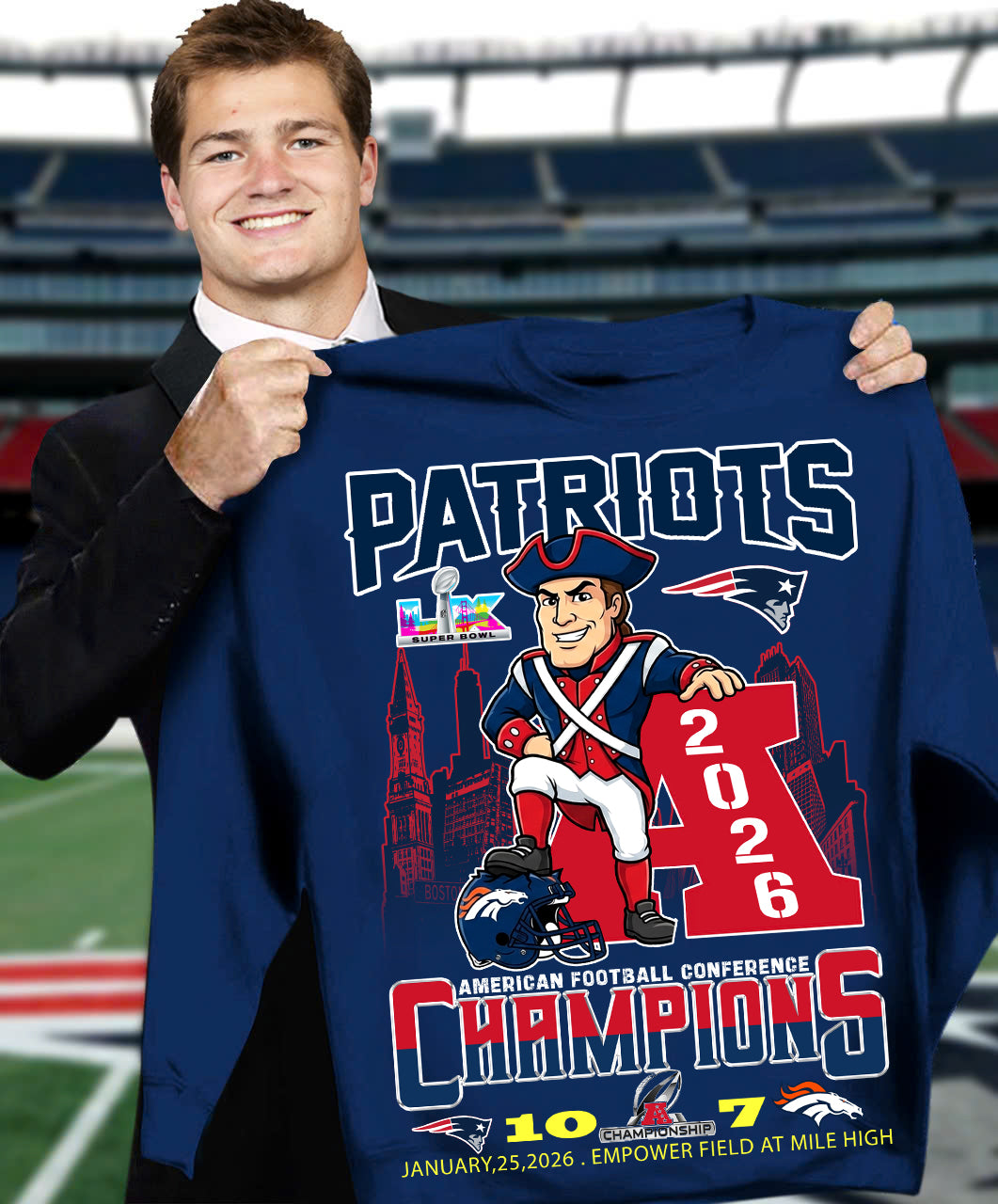 Patriots AFC Champions 2026 Patriots 10 Broncos 7 Shirt