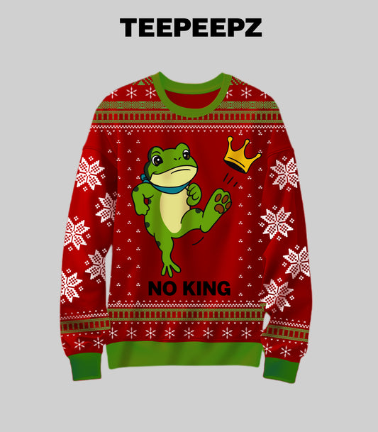 [Front + Back] Portland Frog No Kings Protest Ugly Christmas Sweater