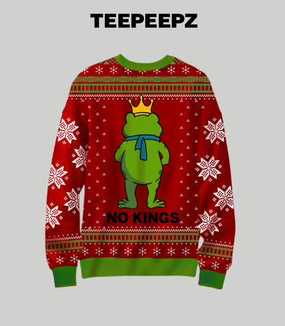 [Front + Back] Portland Frog No Kings Protest Ugly Christmas Sweater