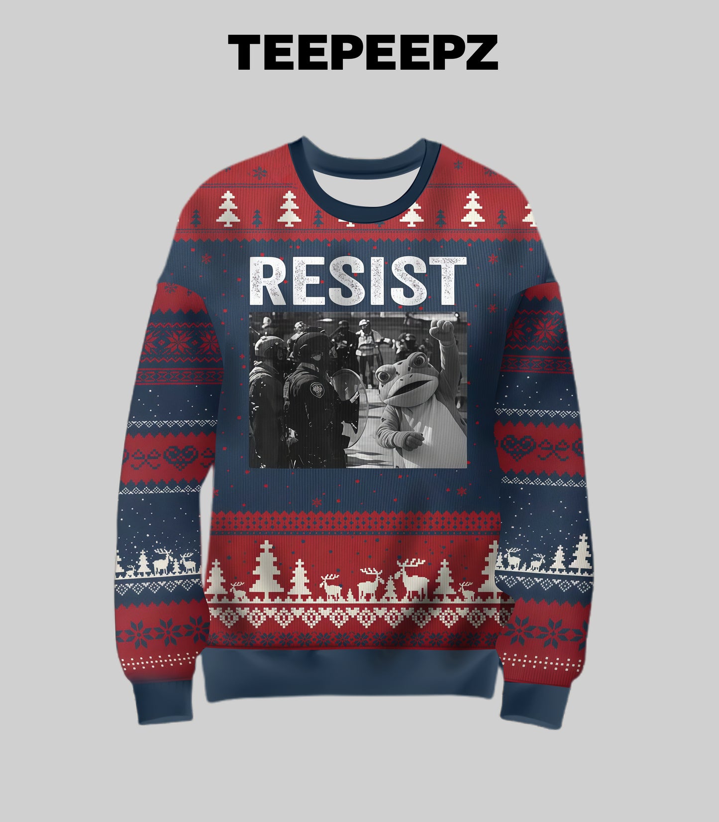 Resist Portland Frog Protest Ugly Christmas Sweater