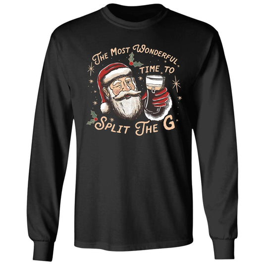 Santa The Most Wonderful Time To Split The G Christmas Long Sleeve Shirt