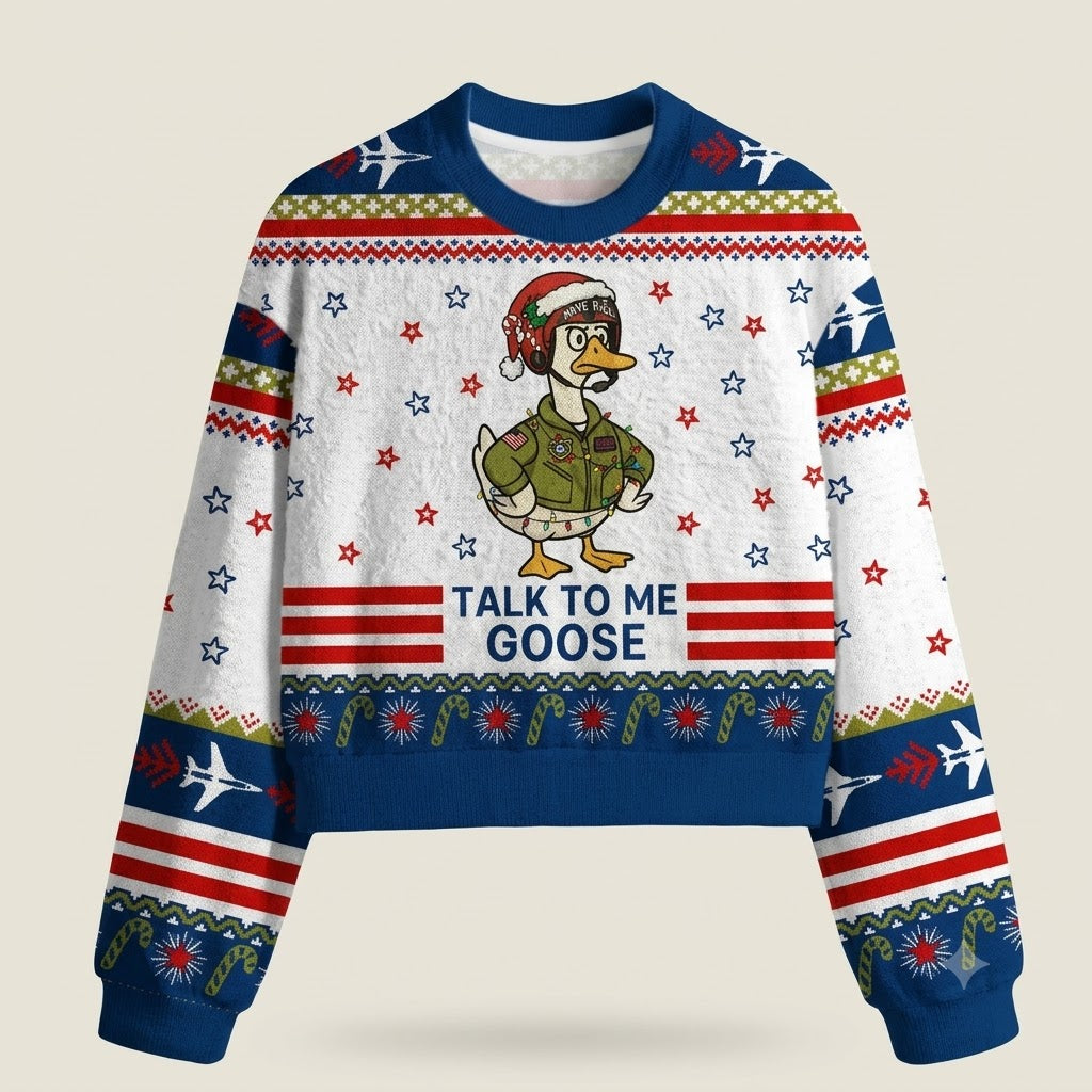Talk To Me Goose Women's Christmas Cropped Ugly Sweater