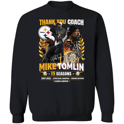 Thank You Coach Mike Tomlin 19 Seasons 2007 2025 Shirt