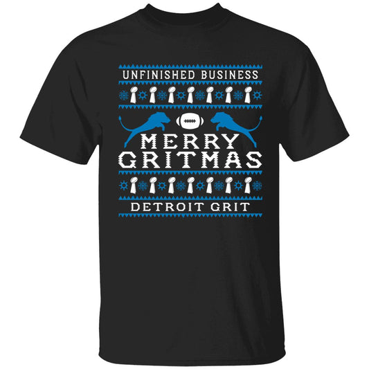 Unfinished Business Merry Gritmas Detroit Lions Grit T-Shirt
