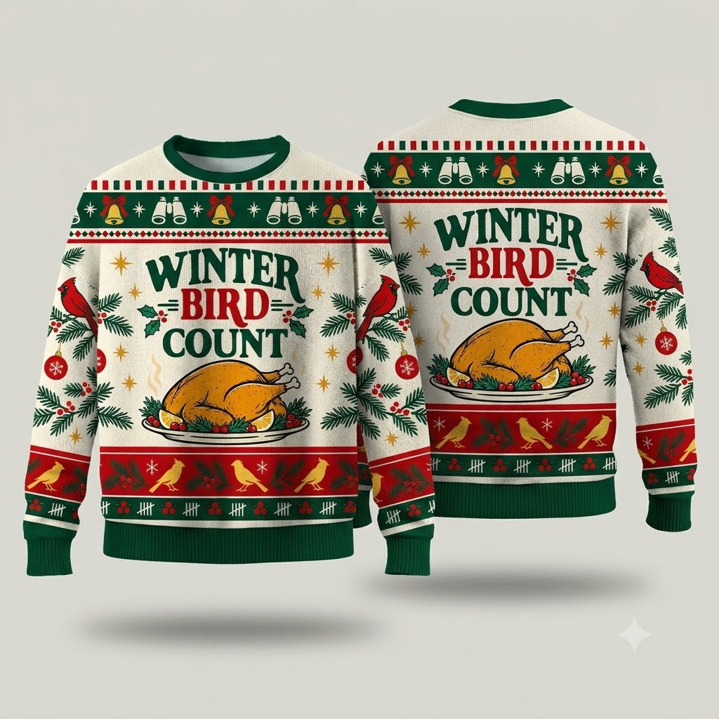 Winter Bird Count Ugly Christmas Sweater