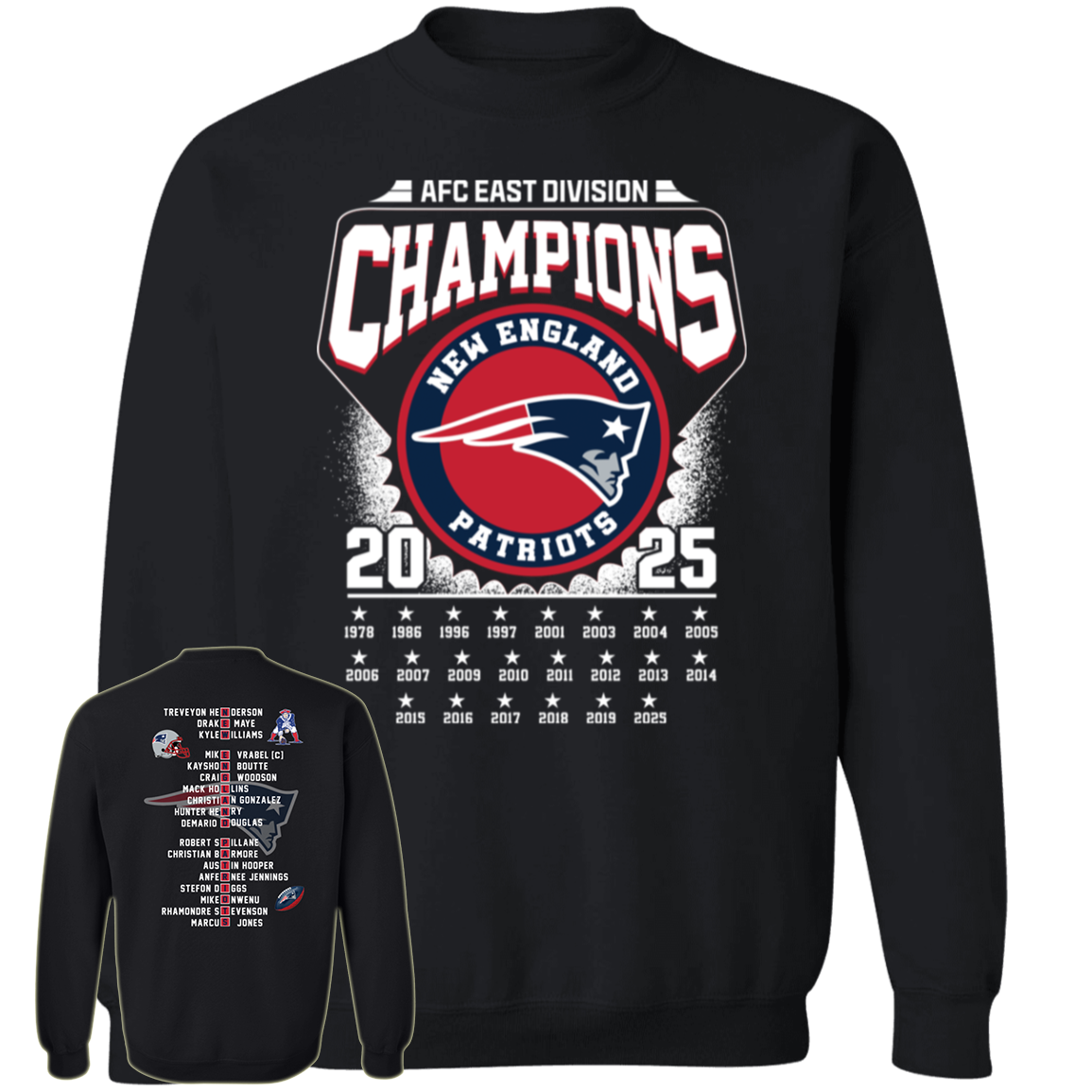 [Front + Back] 2025 East Champions Patriots Shirt
